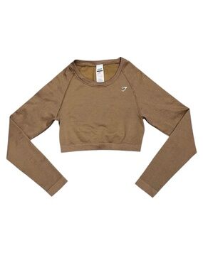 GYMSHARK Mineral Brown Adapt Fleck Seamless Long Sleeve Crop Top Gym Training L